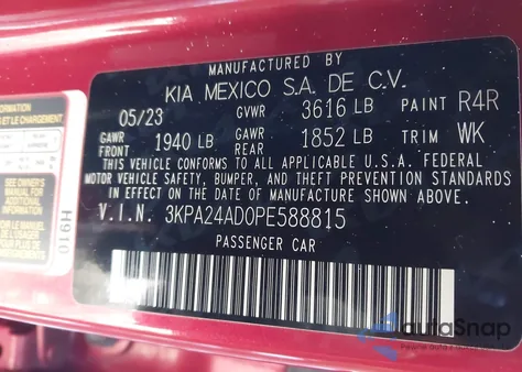 2023 Kia Rio S z USA, uszkodzony, nr VIN 3KPA24AD0PE588815